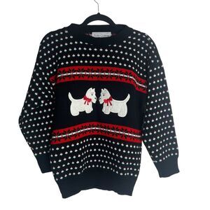 Kate Collins Scottie‎ Dog Embroidered Knit Sweater Size Medium Scottish Terrier